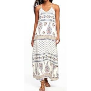 Old Navy Dress Size L Paisley White Long Strappy Boho Floral Hippy Cami Lined